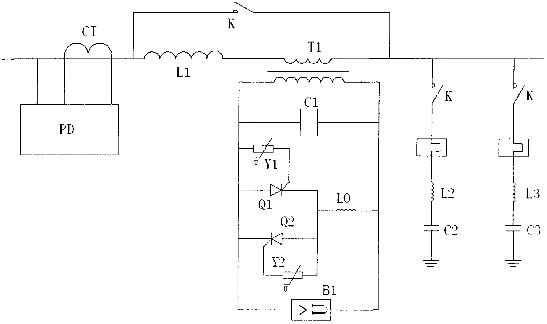 Serial-parallel mixed type filtering and protecting device of passive power