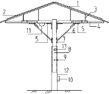 Liftable steel bar processing shed with solar panel and construction method of liftable steel bar processing shed
