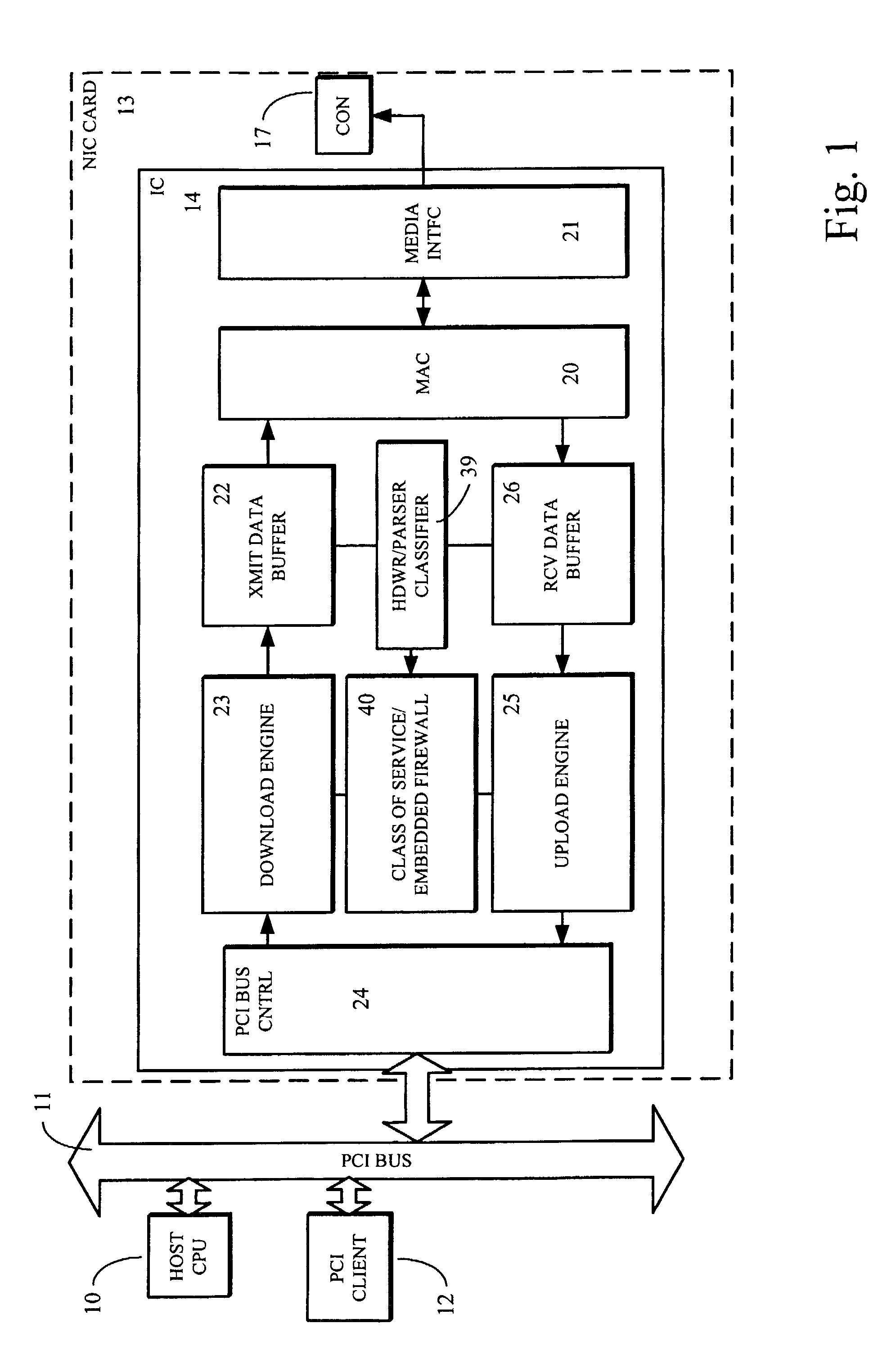 Computer system and network interface with hardware based rule checking for embedded firewall
