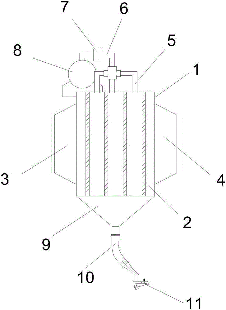 Filtering device for waste gas purification