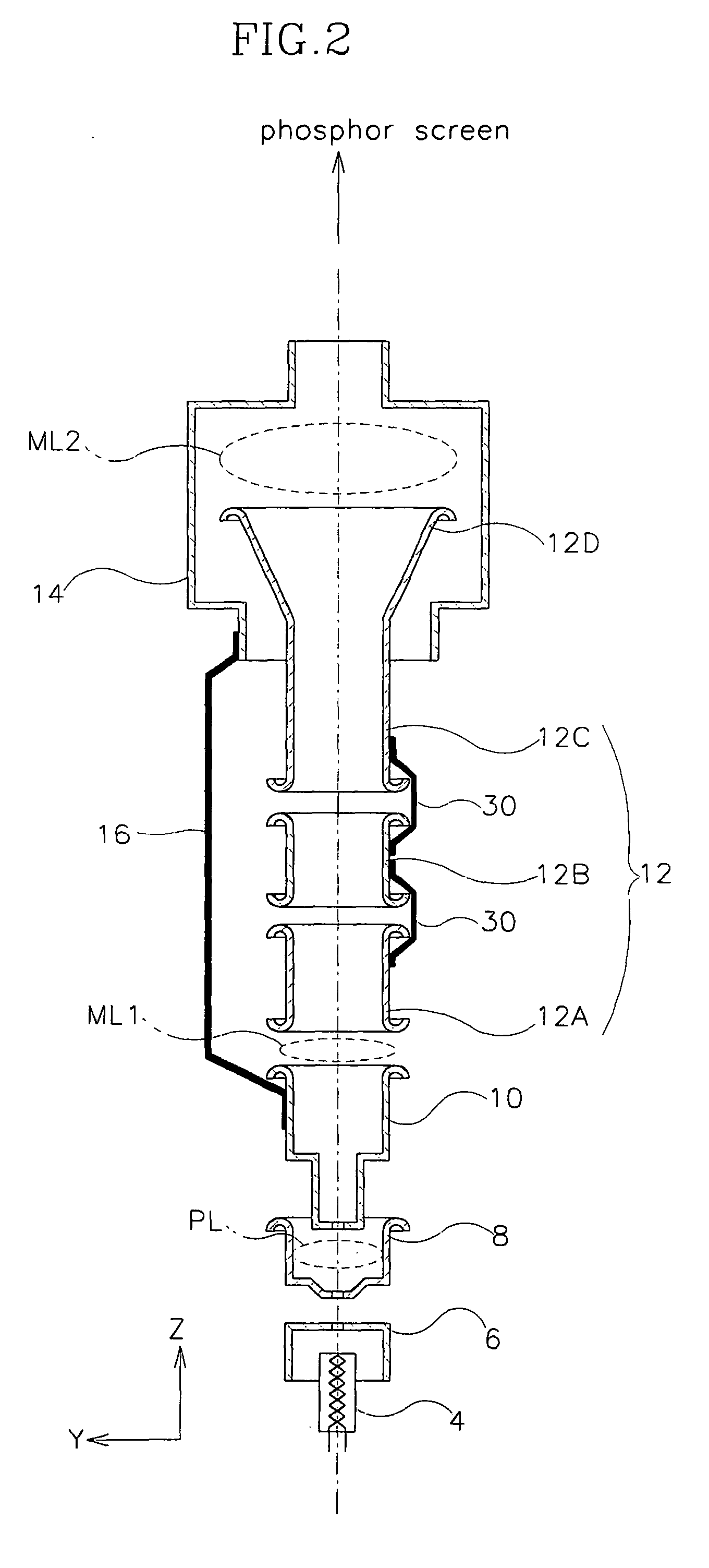 Electron gun assembly for cathode ray tube