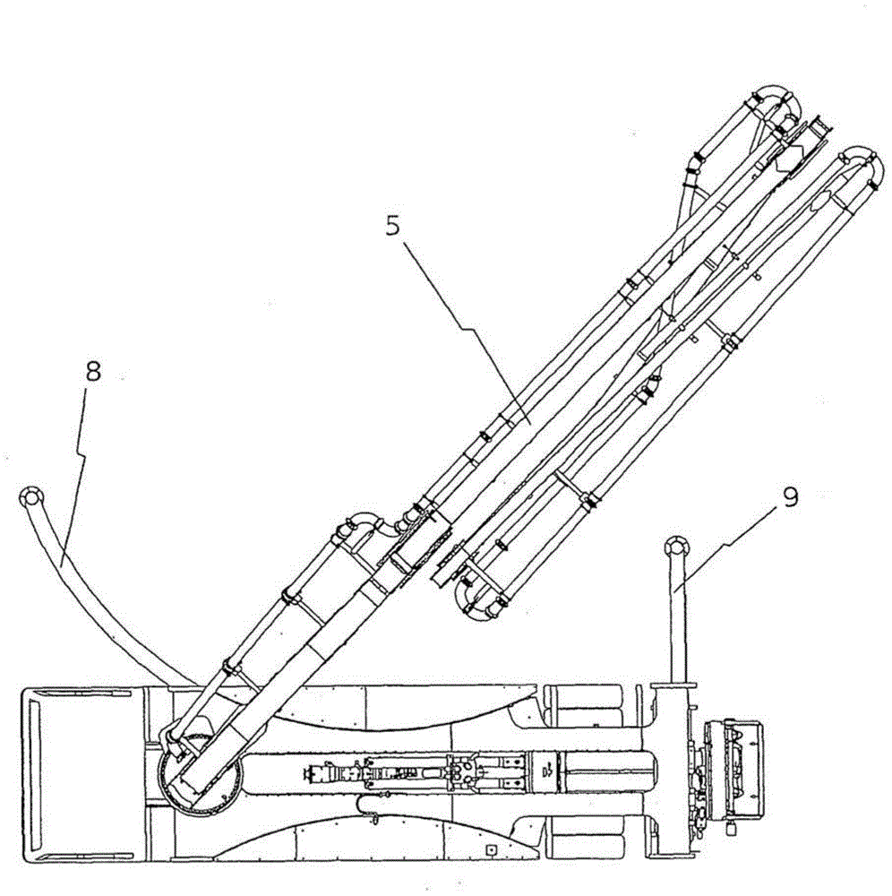 Device and method for conveying dense substances, in particular concrete, with rotational angle measurement