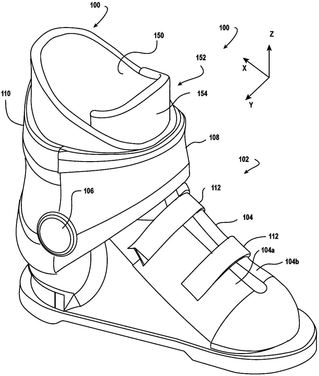 Ski boot dynamic support strap