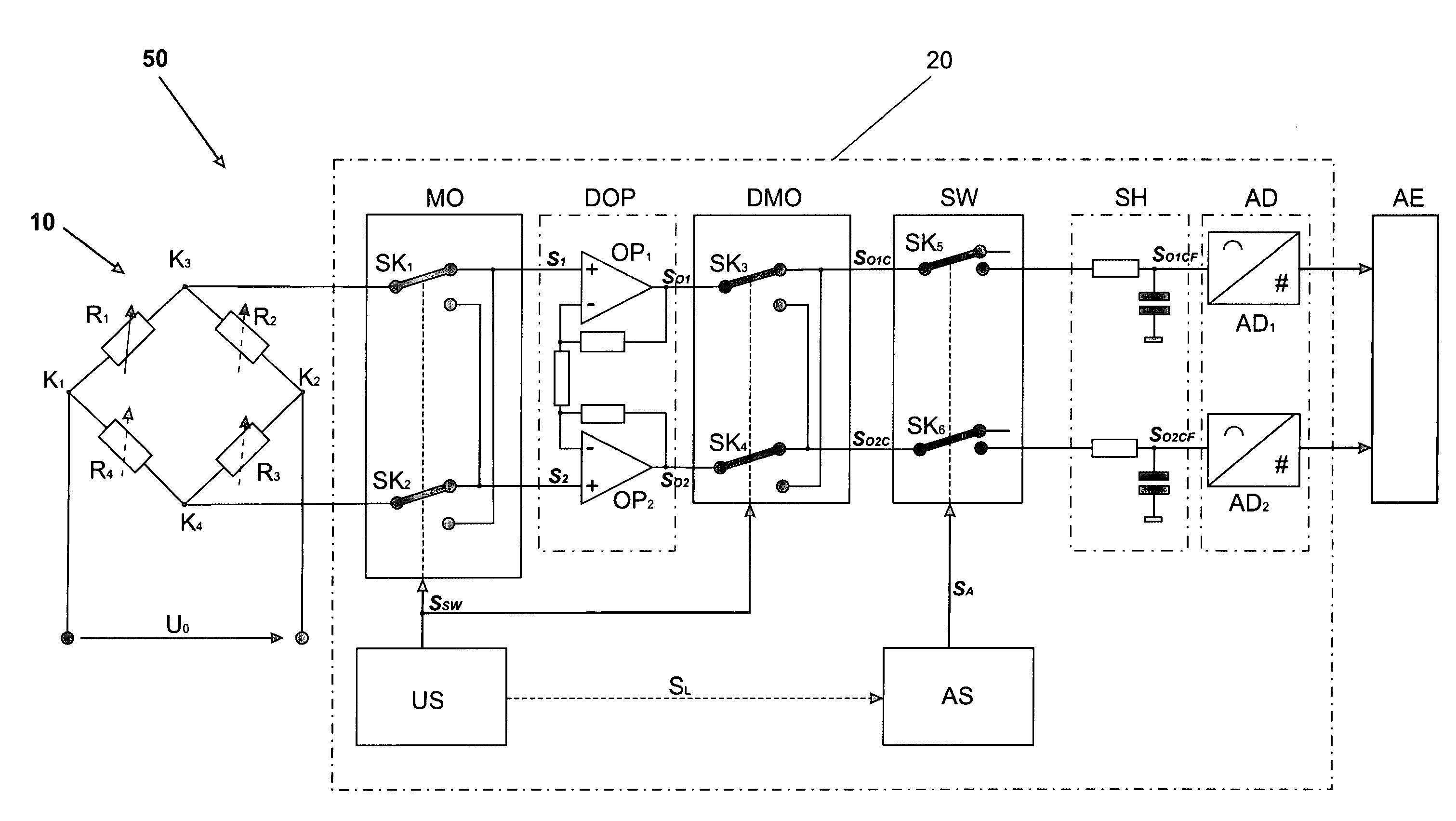 Method of correcting the output signal of an analog amplifier, amplifier module and measuring device