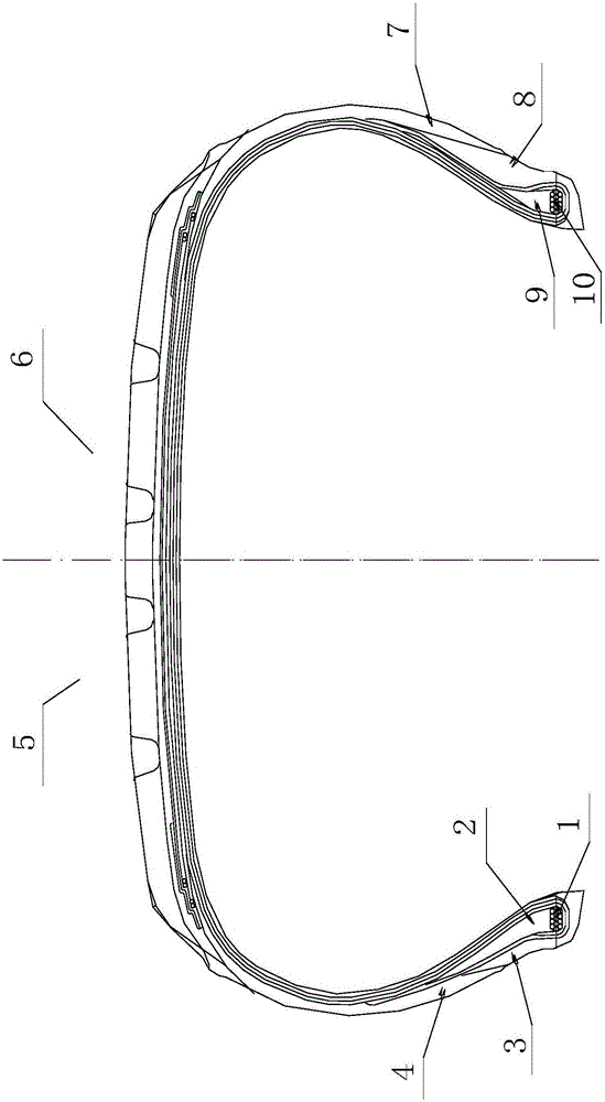 Radial tire with asymmetric structure