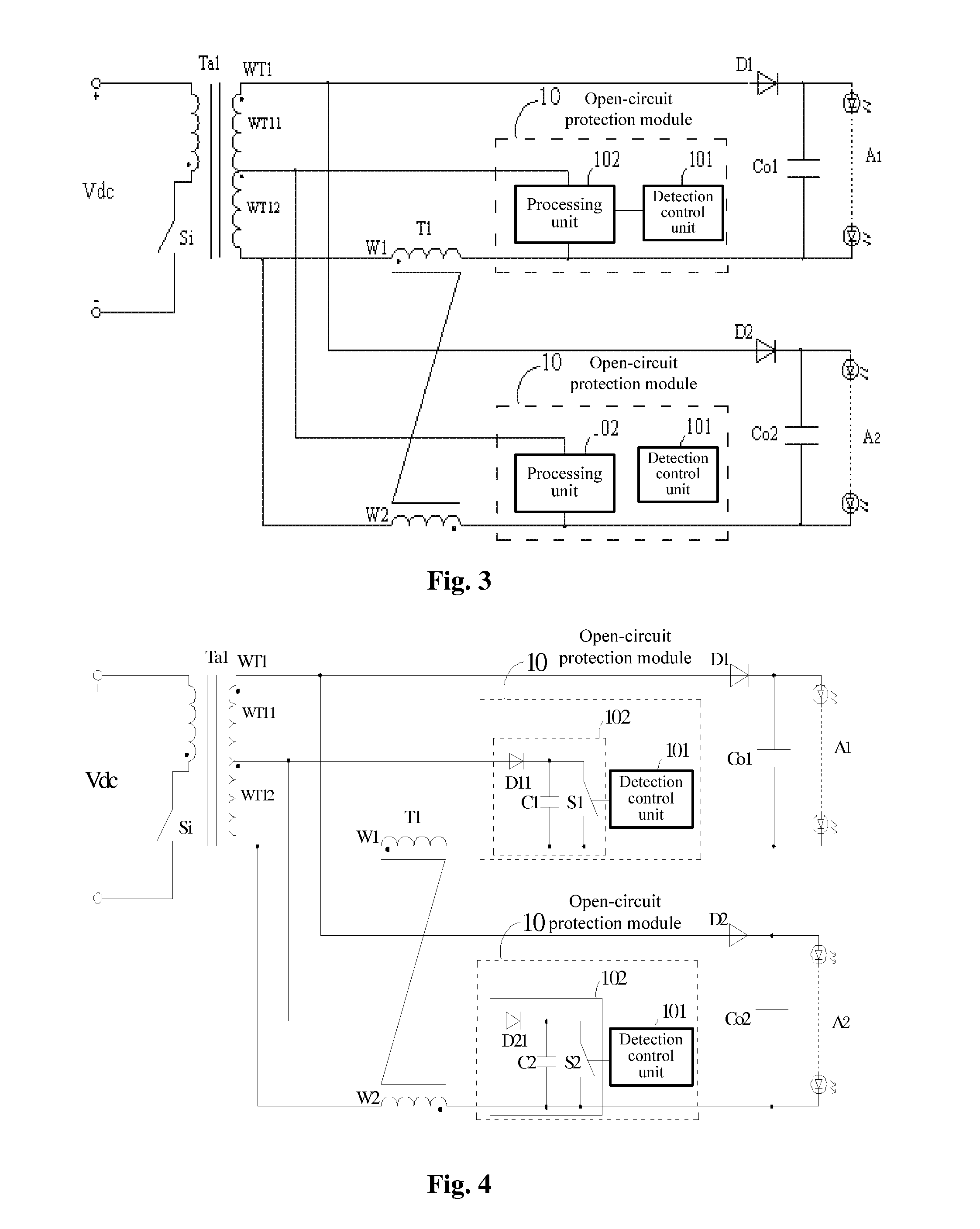 Open-circuit protection circuit of constant current driving circuit for light emitting diodes