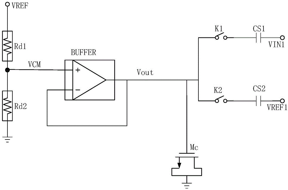 Voltage buffer circuit and circuit including voltage buffer circuit to be used for driving loads to be switched along with time sequence