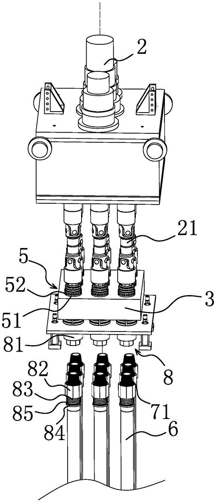 Drill stem dismounting and mounting device of pile driver