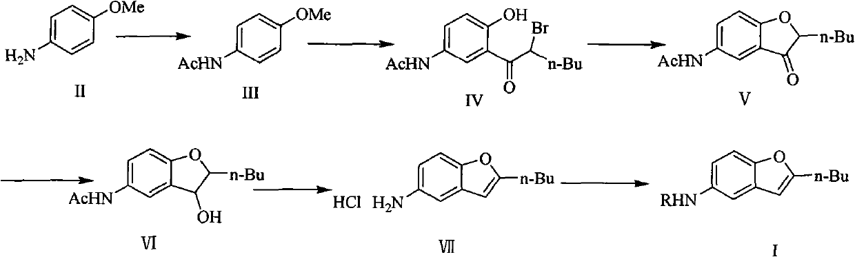 2- normal-butyl-5-substituted amino benzofuran and preparation method thereof