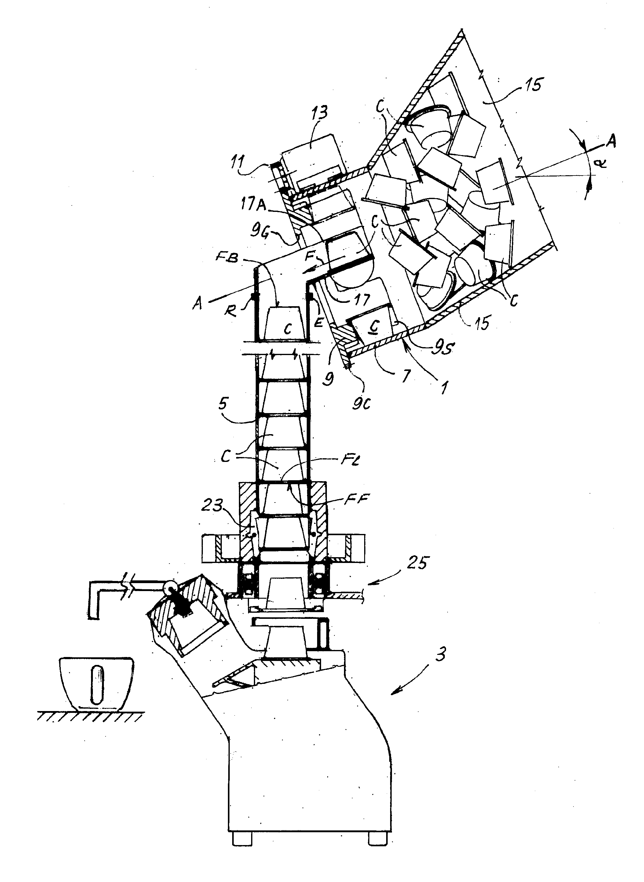 Device for orienting capsules in a beverage producing machine