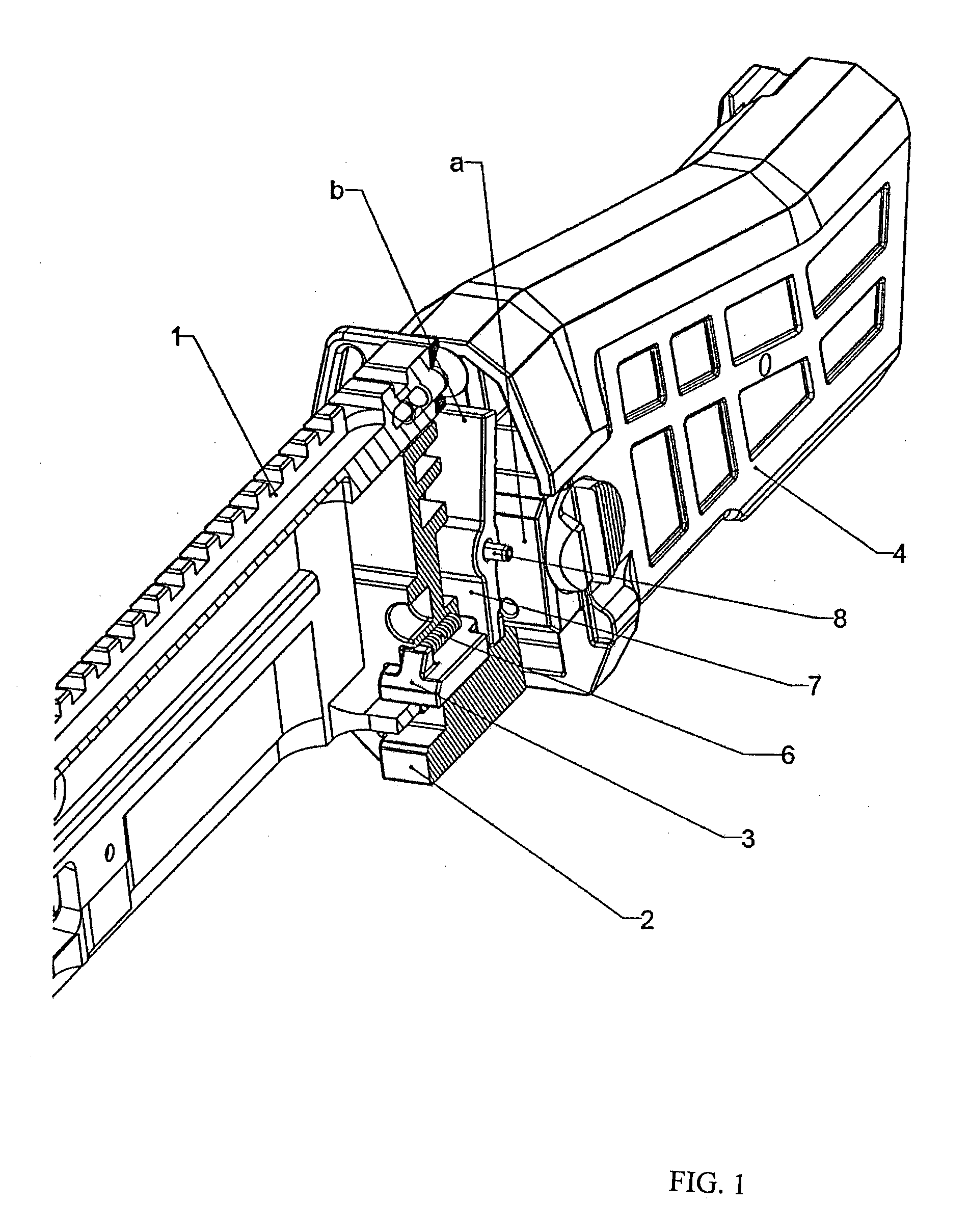 Connecting mechanism for connection of the firearm receiver and the shoulder mount