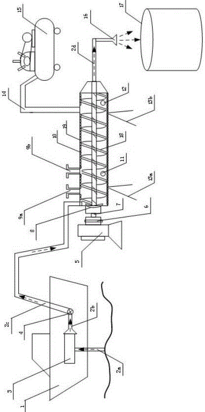 Rotating drum type swirl curing and stirring device and dredged sludge hydraulic reclamation method