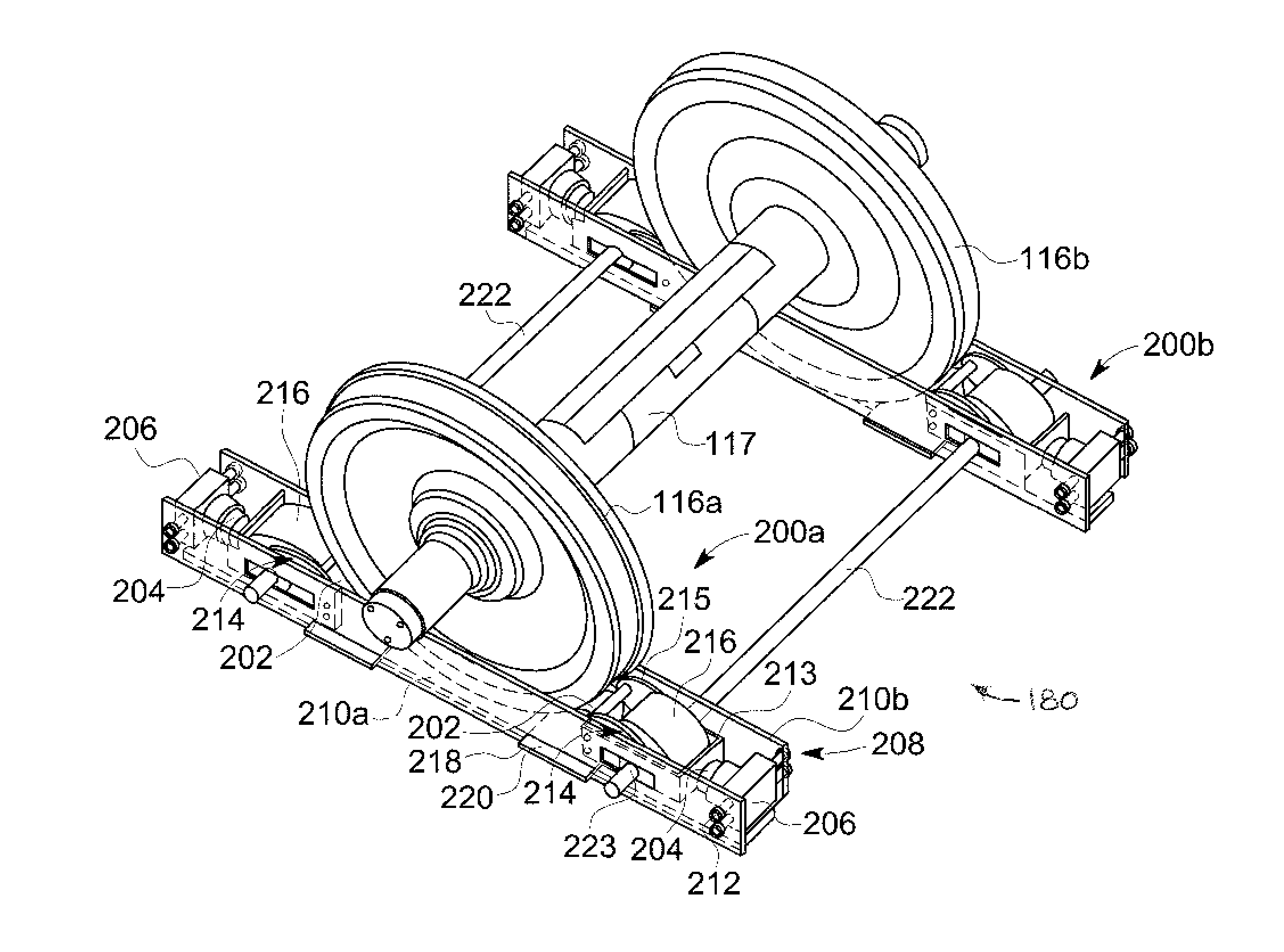 Apparatus and method for lifting and moving an axle of a rail vehicle