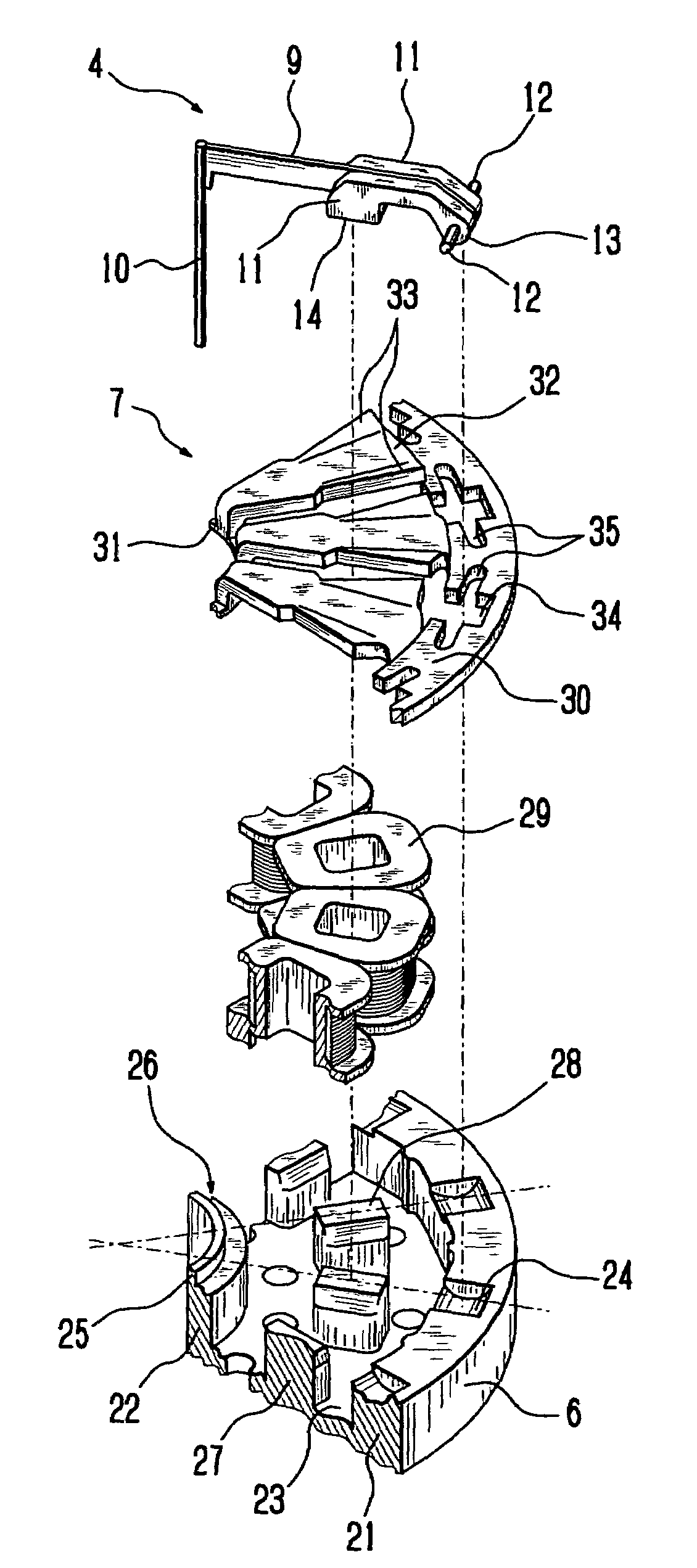 Armature, wire dot printer head and wire dot printer
