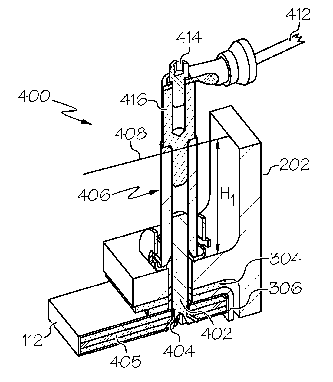 Device for electrically grounding aircraft components mounted on a composite skin fuselage