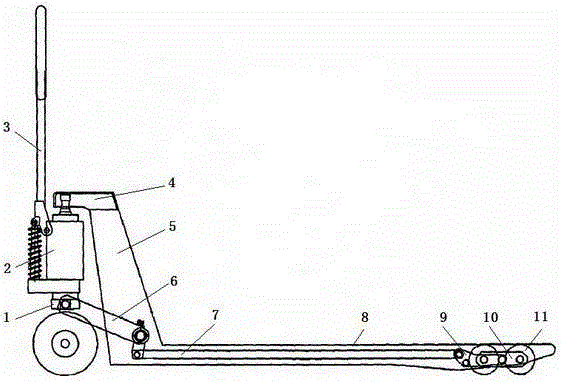 Frame lifting and linking device for manual carrier
