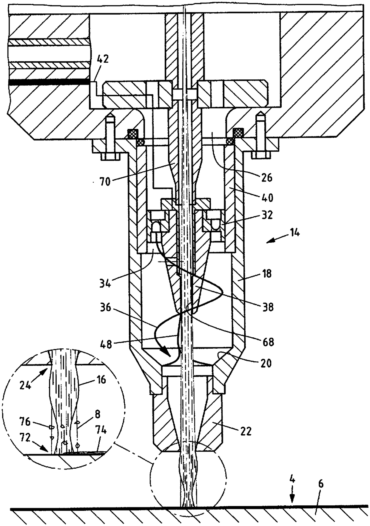 Device for working a surface of a workpiece by means of a laser beam and method for operating the device