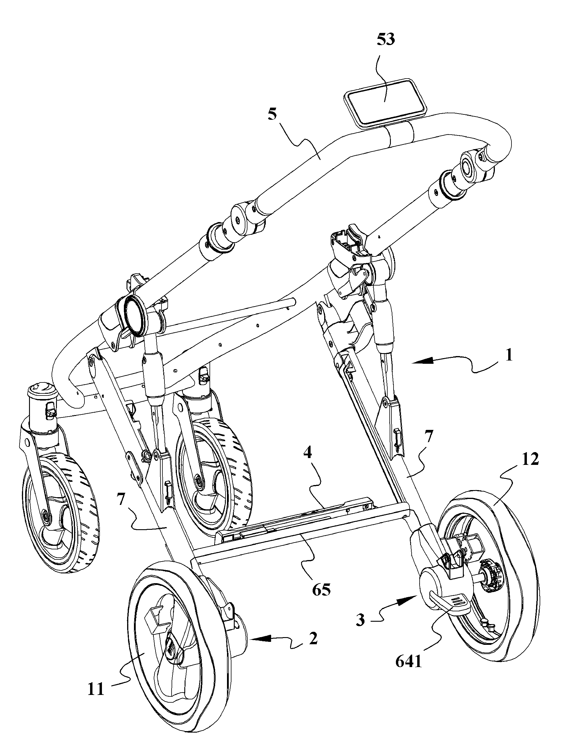 Stroller frame with function of automatically locking and releasing rear wheels by body sensing