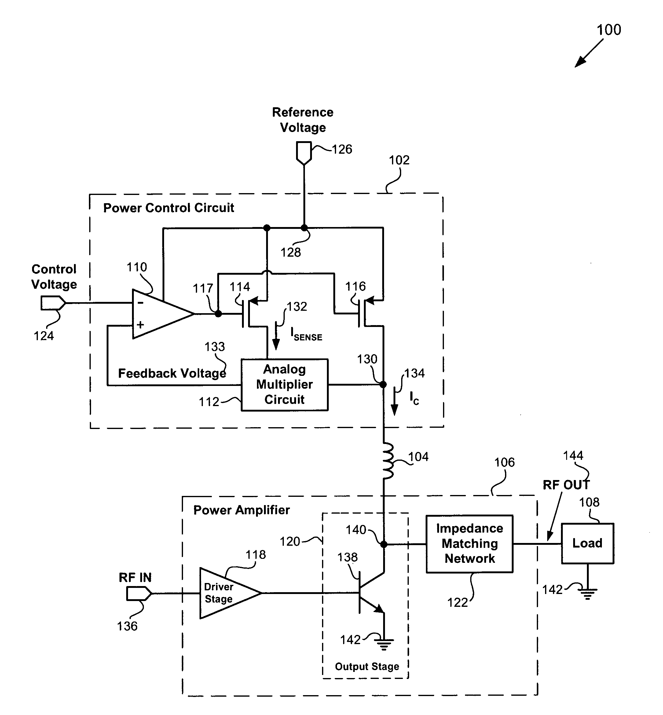 Power control circuit for accurate control of power amplifier output power