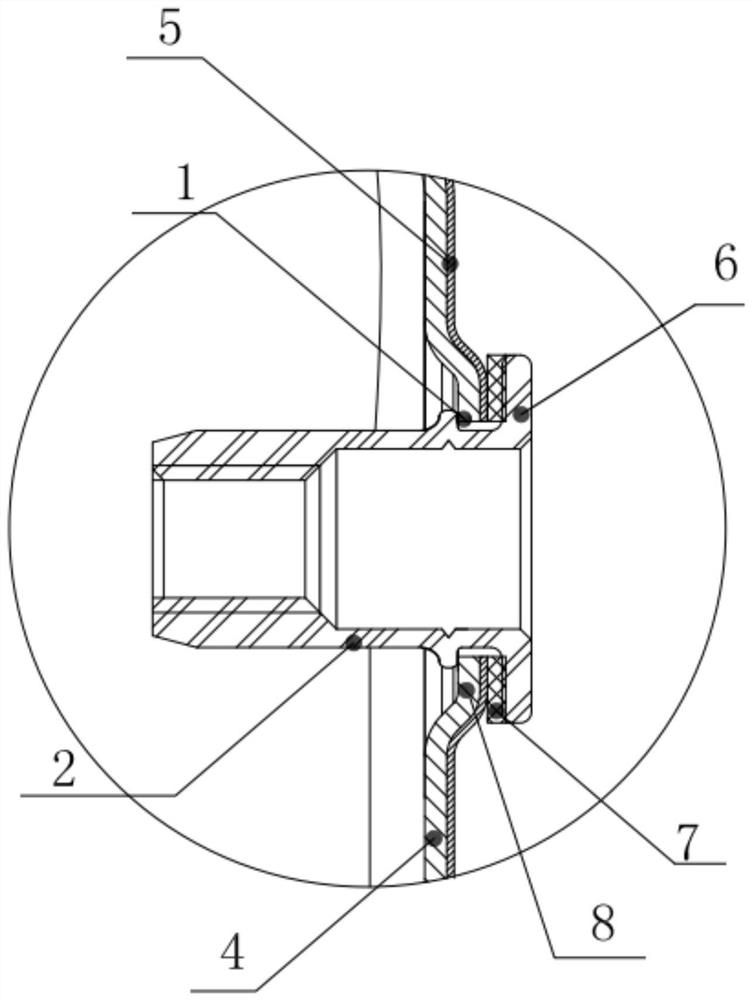 Inner container pulling and riveting structure, manufacturing method thereof and steaming and baking machine