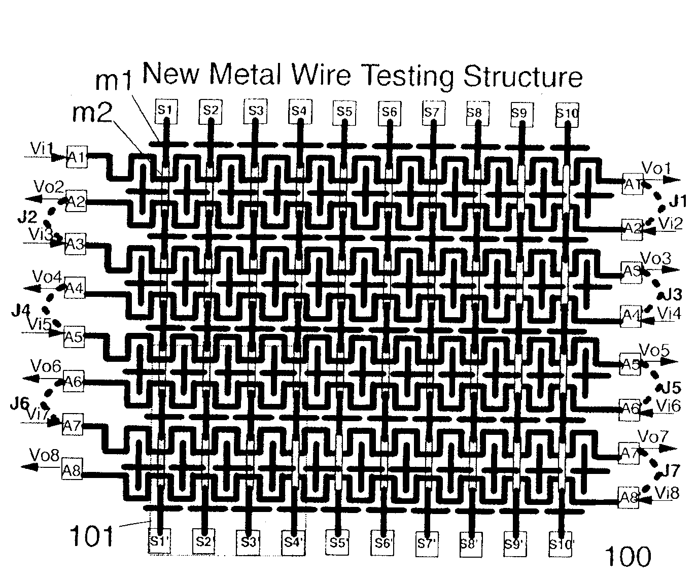 Addressable hierarchical metal wire test methodology
