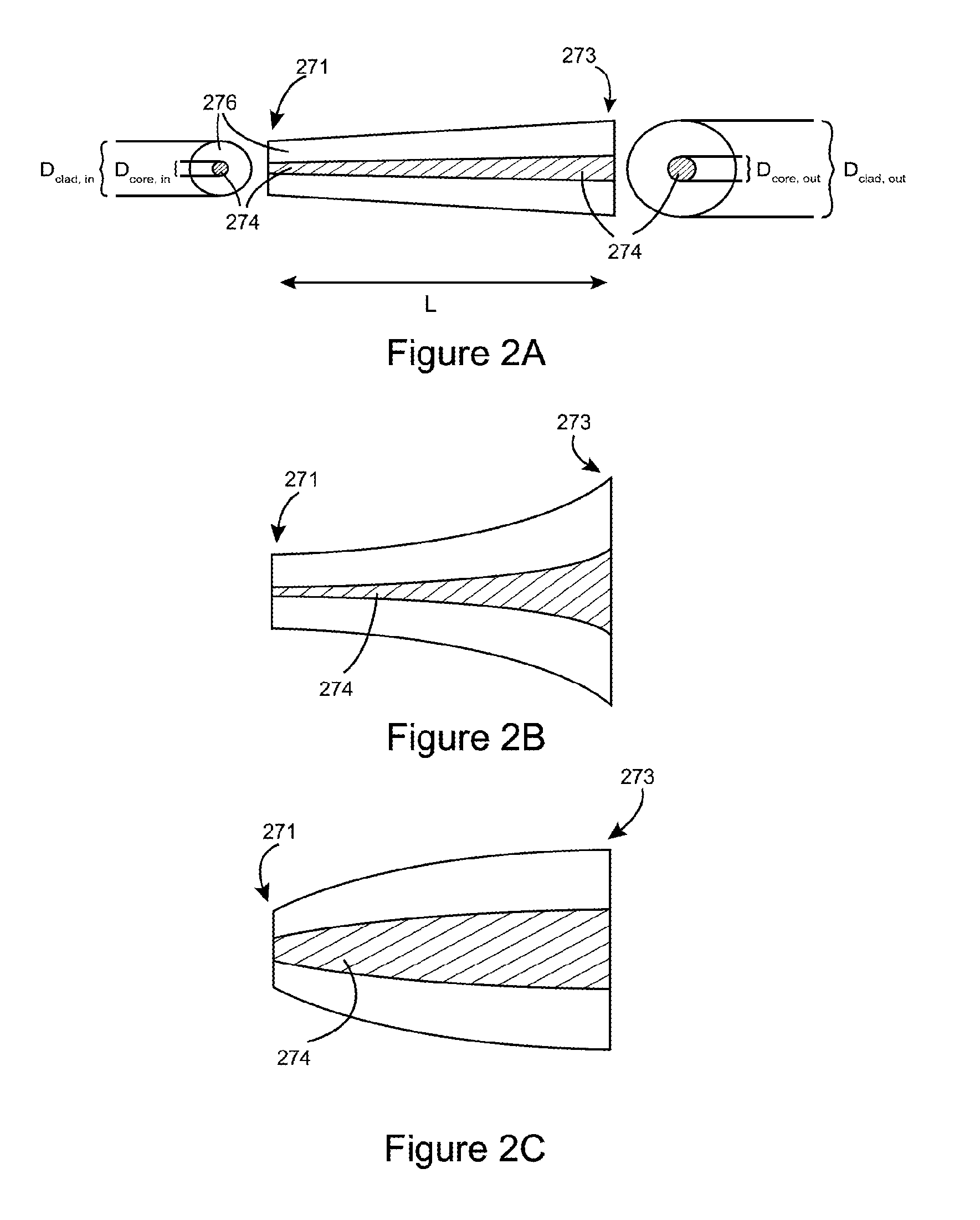 Lasers and Amplifiers Having Tapered Elements