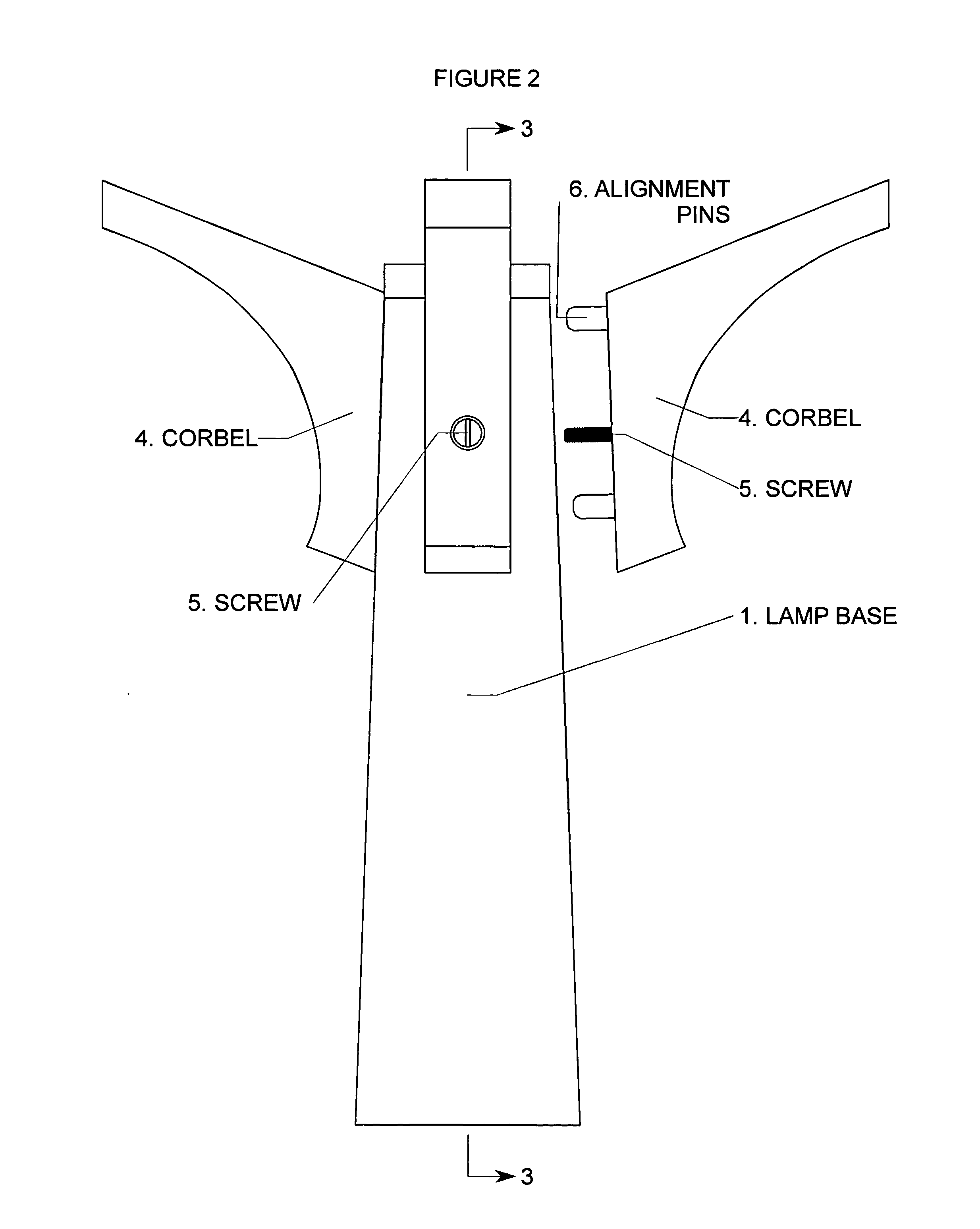 Assembly of a wooden lamp with detachable and re-attachable wooden corbels