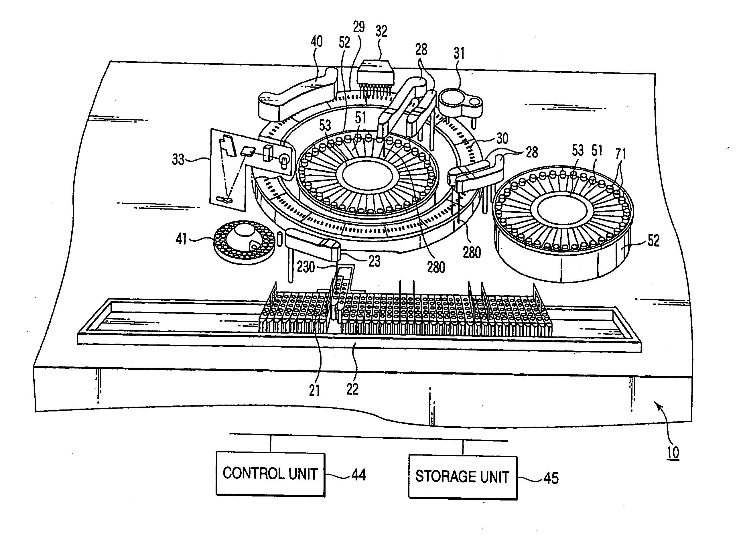 Analyzer, lid device, and reagent storing device