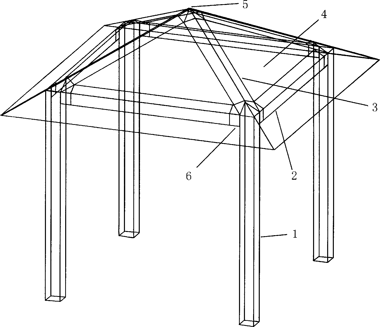 Four-slope pinnacle steel structure glass pavilion and manufacturing method thereof