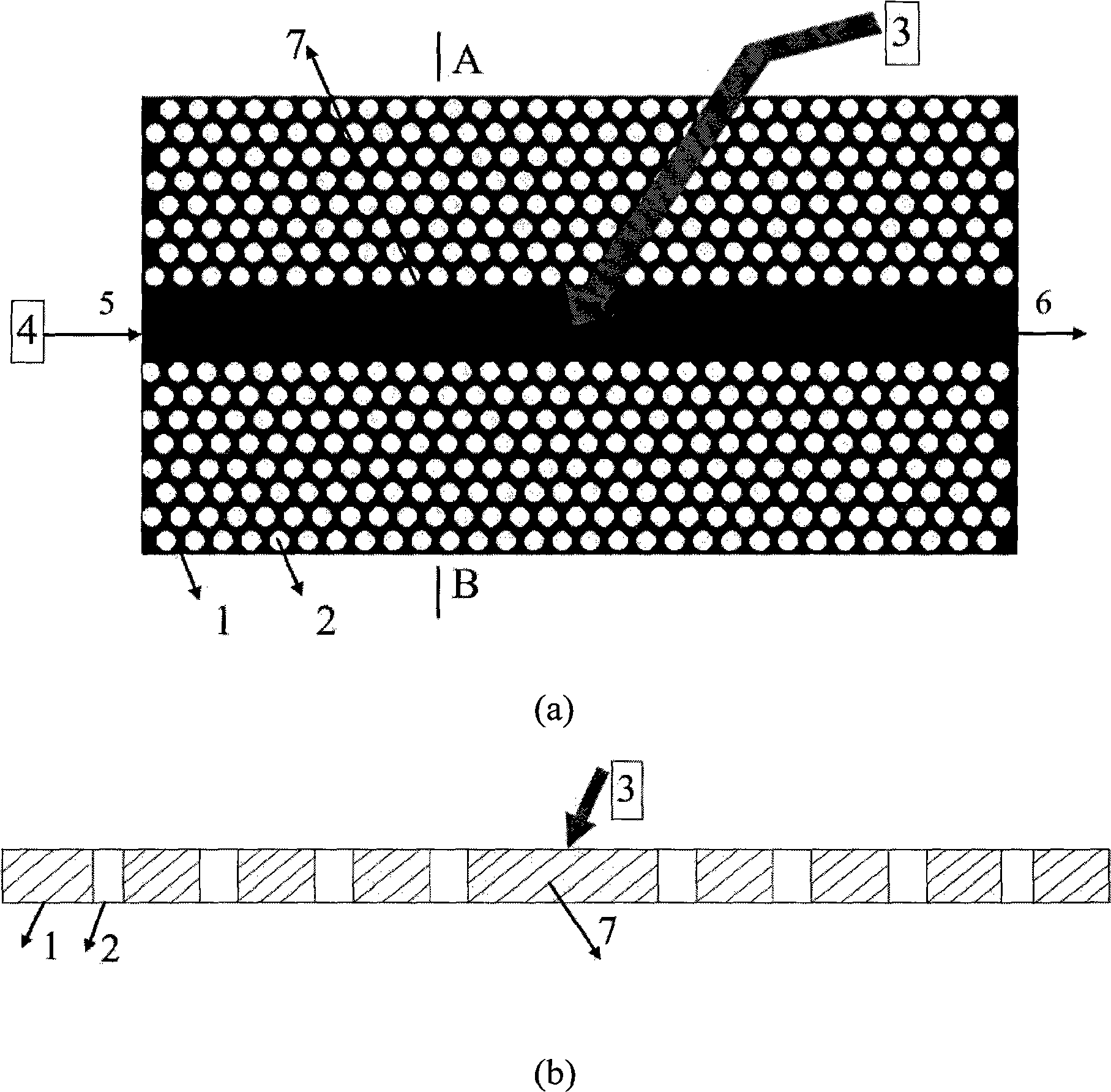 Terahertz wave modulating device with light control flat panel silicon photonic crystal and method thereof