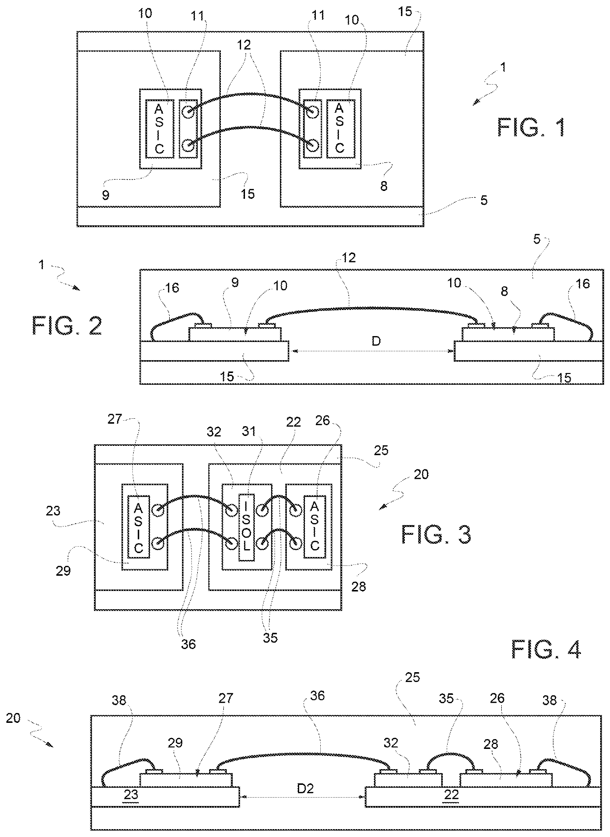 Packaged electronic system formed by electrically connected and galvanically isolated dice