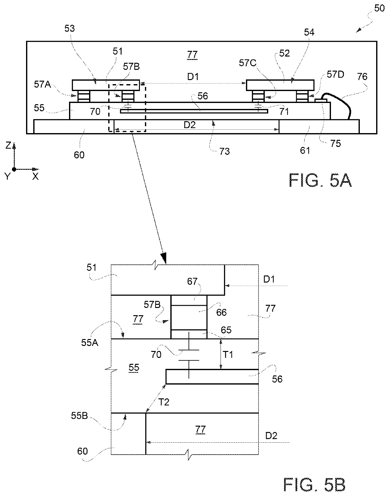 Packaged electronic system formed by electrically connected and galvanically isolated dice