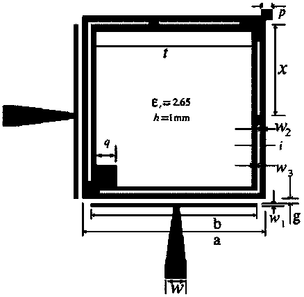 Four-mode and dual-frequency filter with coupling dual-ring structure