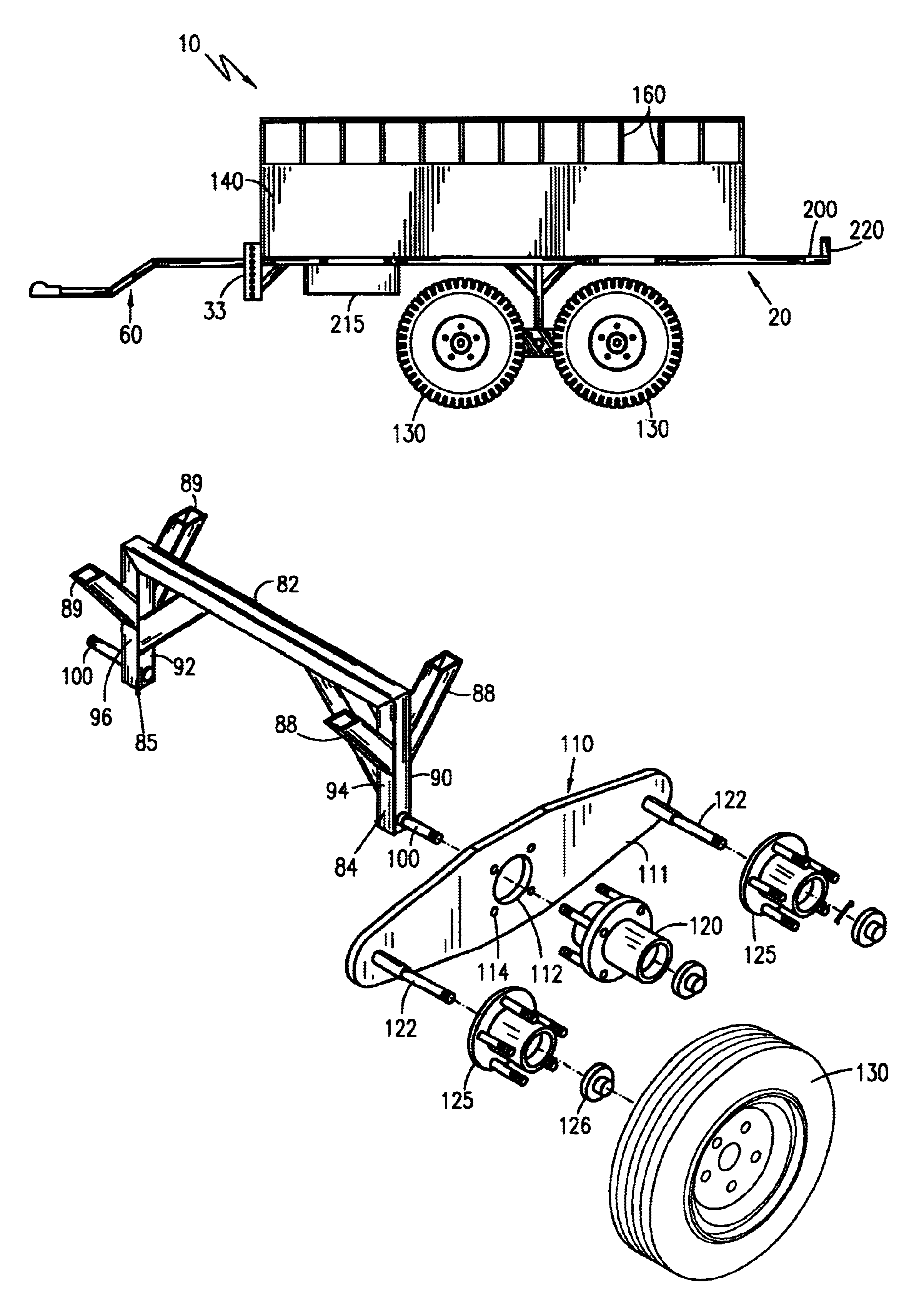 ATV trailer with fully-rotatable suspension