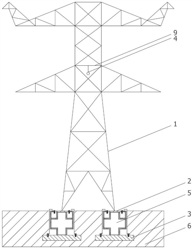 Vibration reduction power transmission tower system with composite vibration isolation base and cantilever tuning beam