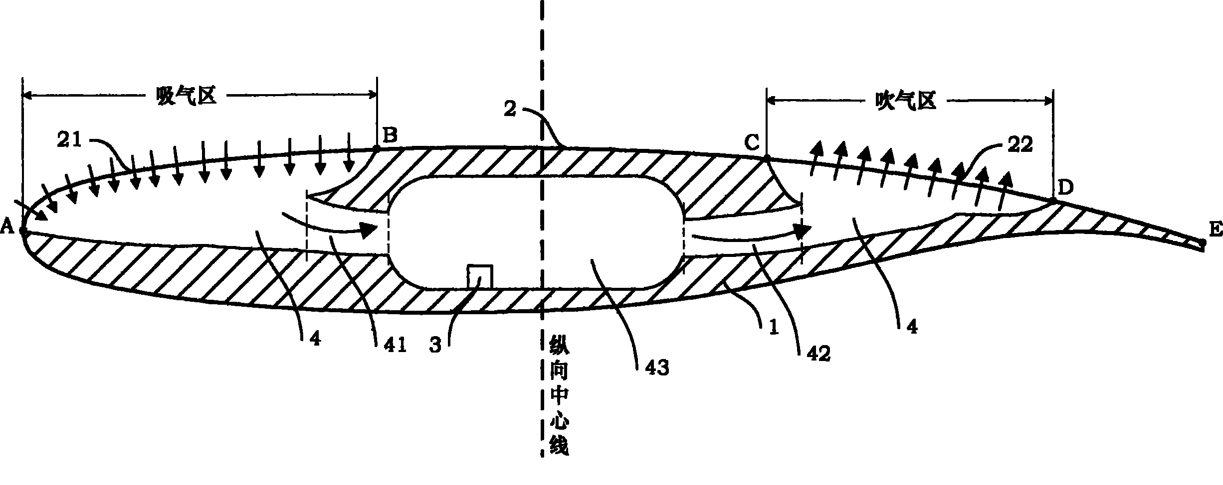 Wing structure having lamellar flow flowing control and separation control