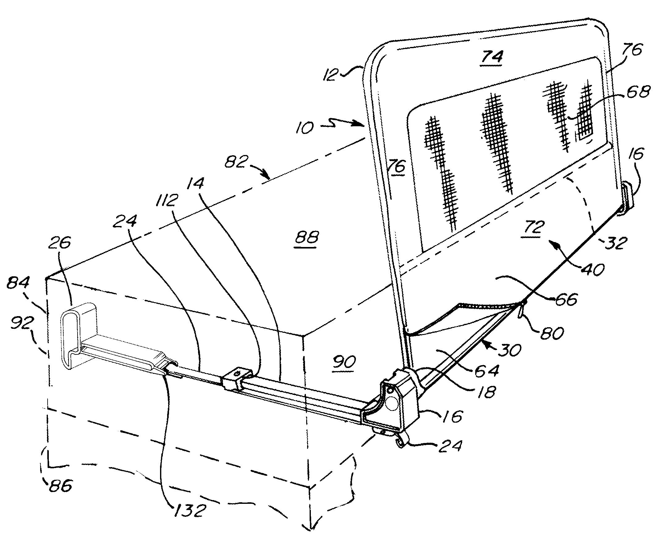 Bed rail having rotating seat for guard frame