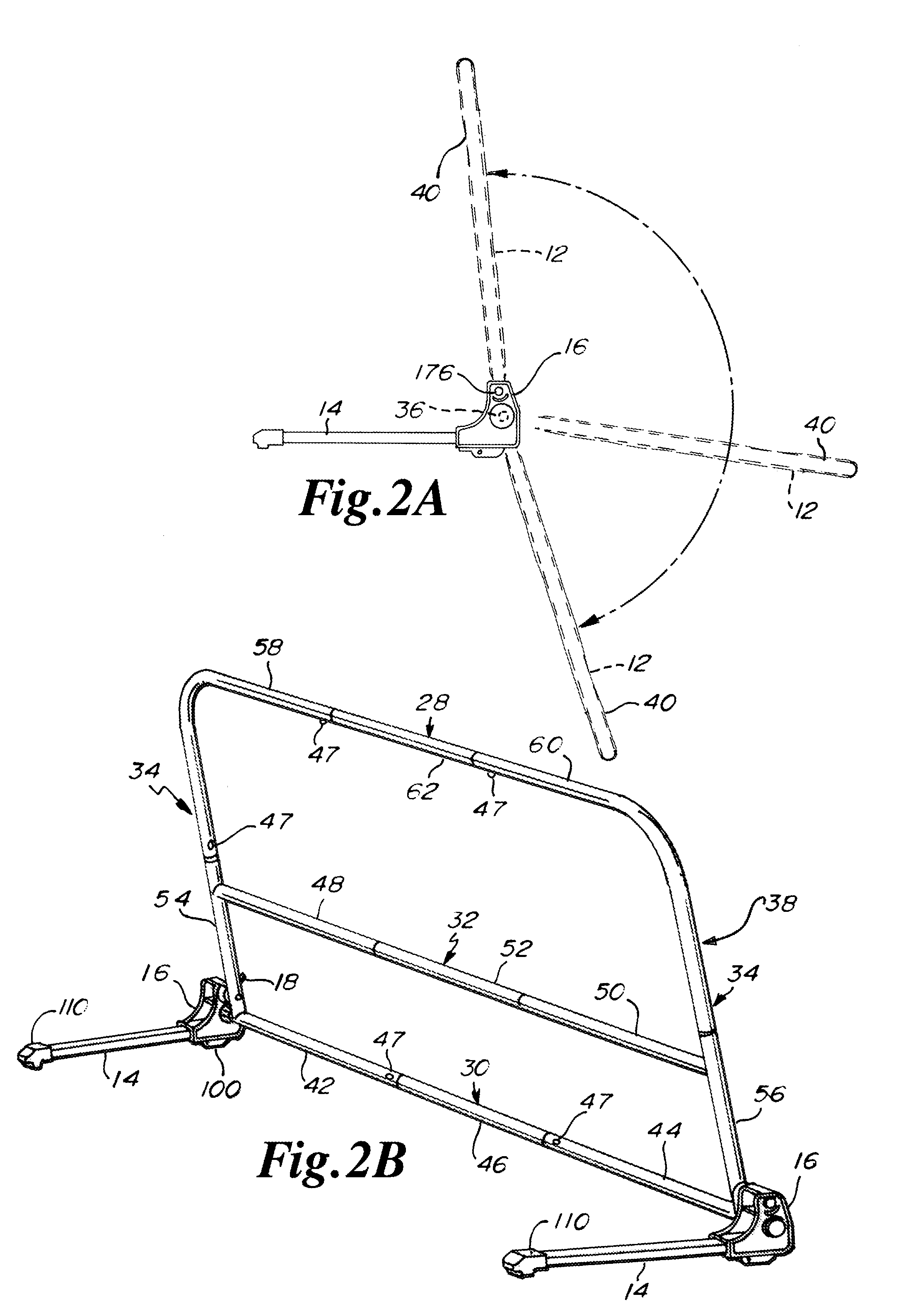 Bed rail having rotating seat for guard frame