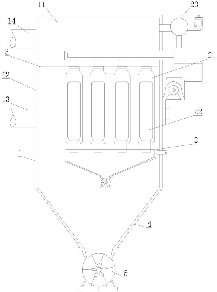 A bag dust removal device with low air leakage rate for environmental dust removal