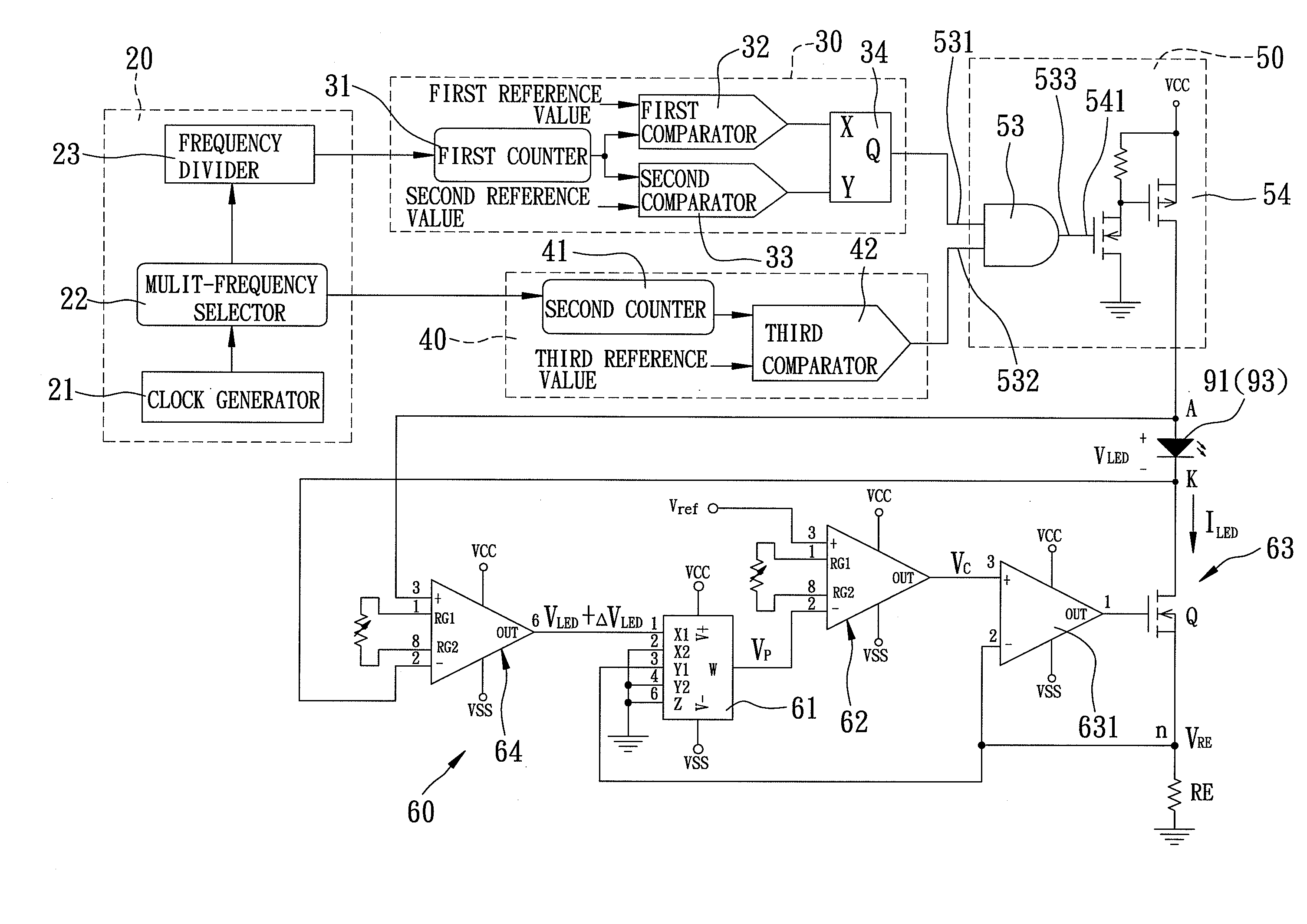 Control system for different colors of light emitting diodes