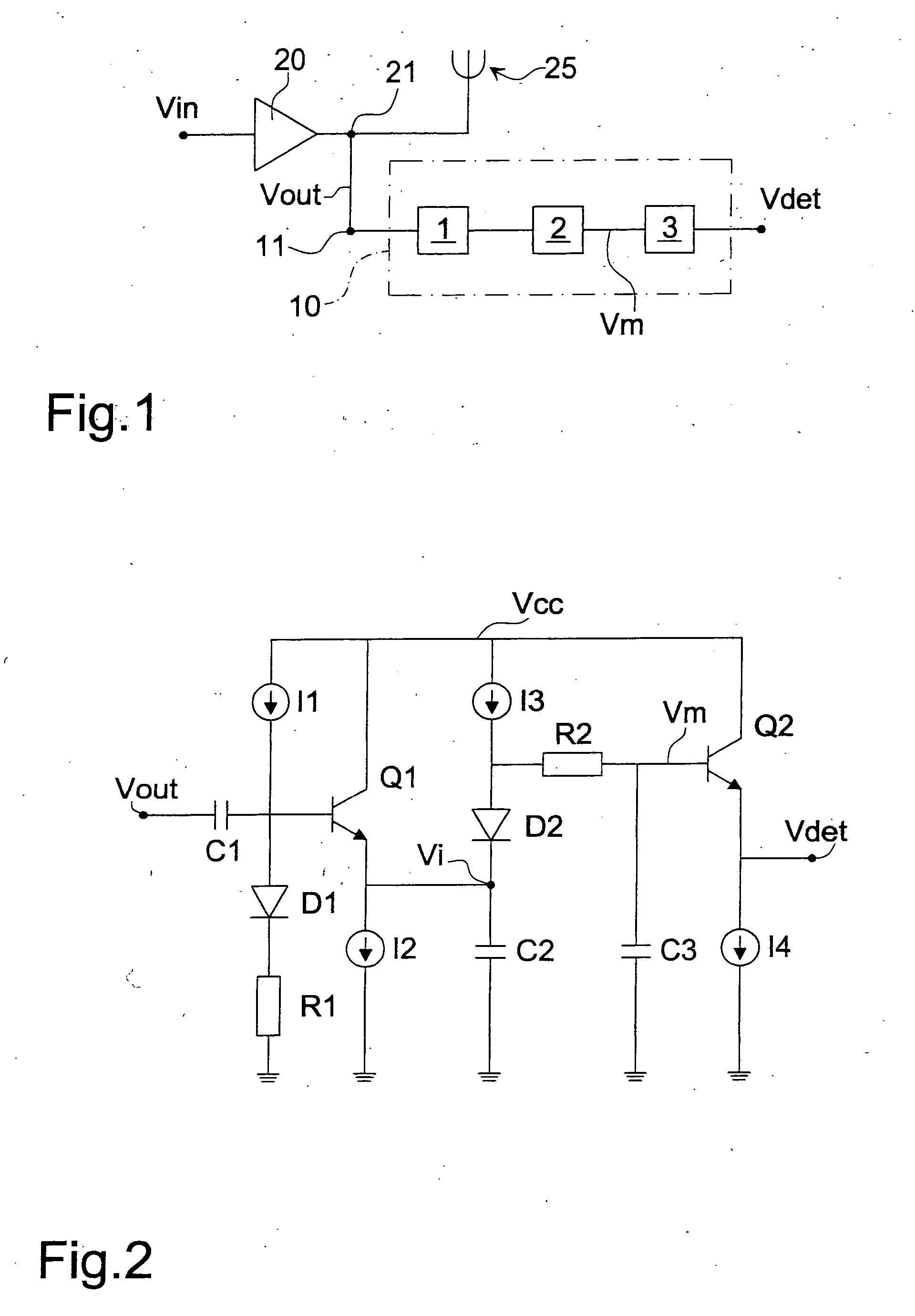 Device for detecting the power of a signal and integrated circuit with amplifier and related power detection device