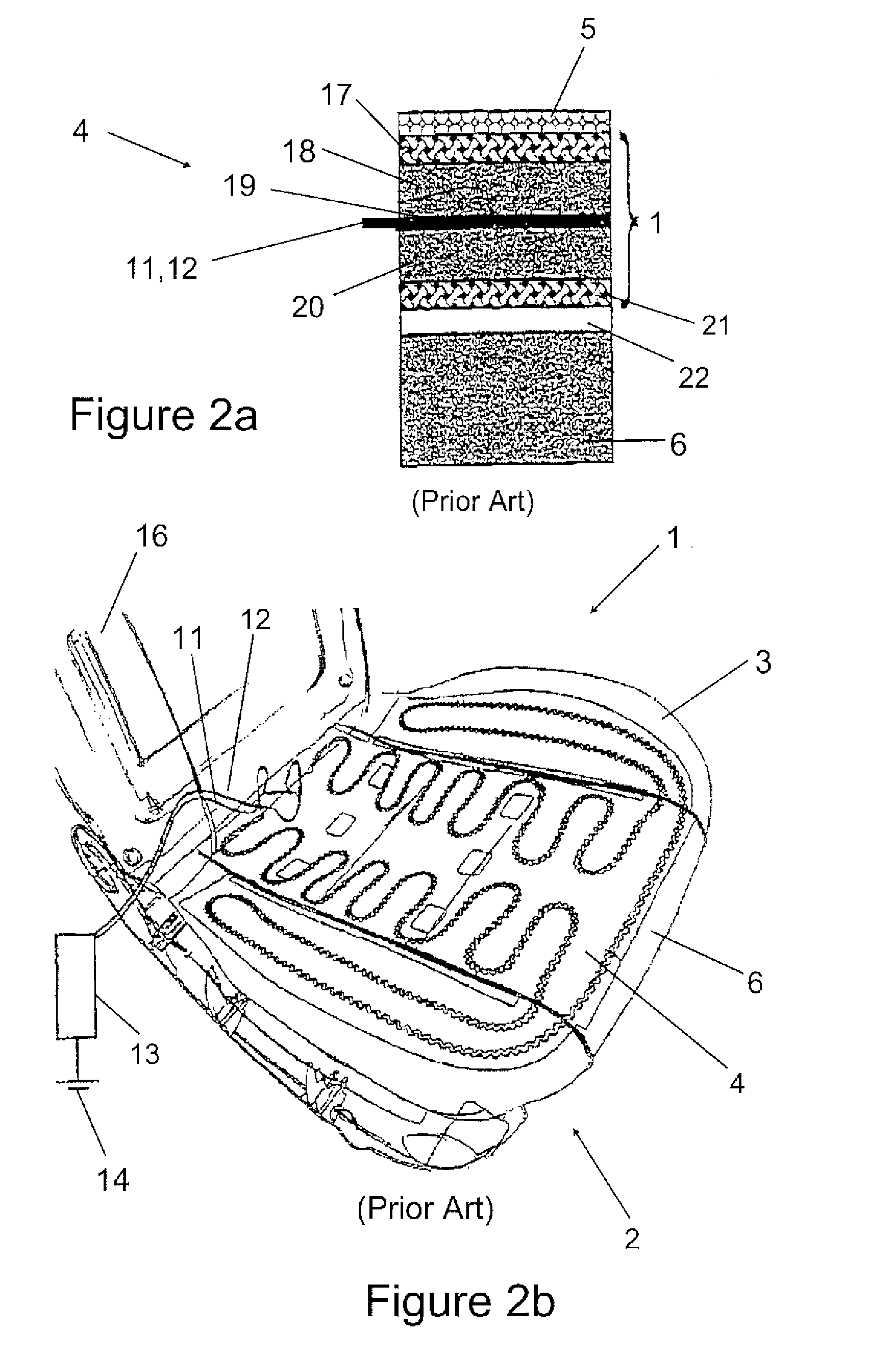 Surface heating, method for its production, and heatable object, and seat occupancy recognition, seat with it, and seat occupancy recognition method