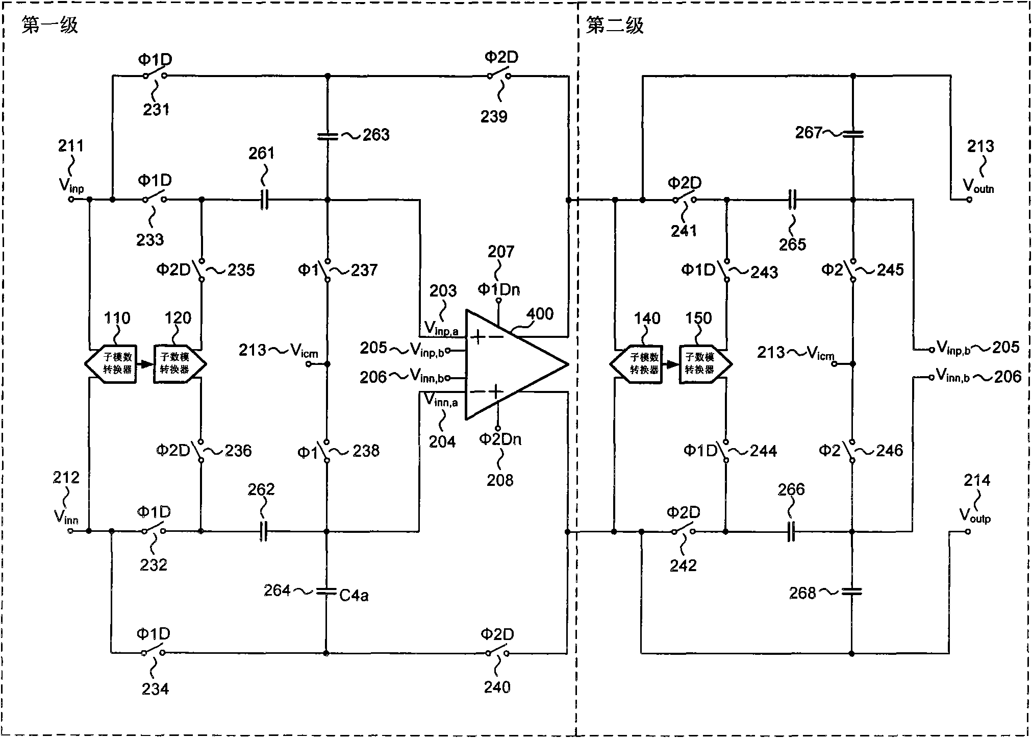 Double-input operational amplifier shared margin gain amplifying circuit