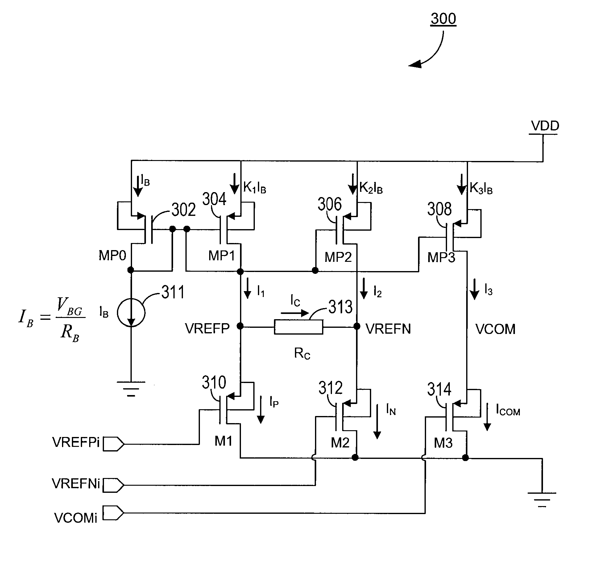 Reference buffer using current mirrors and source followers to generate reference voltages