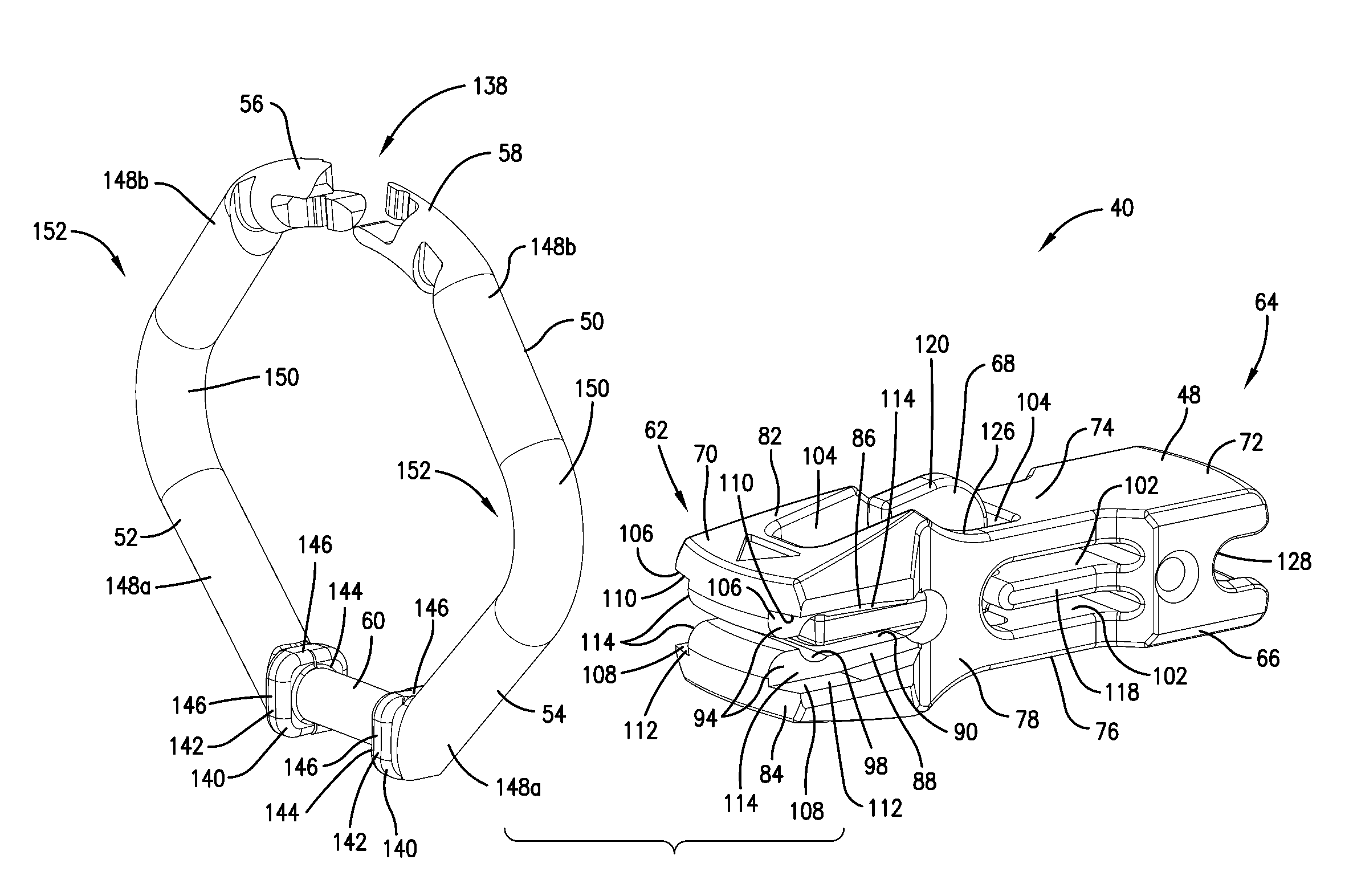 Lockable connection device with closed ring to hold an object, such as a key, dog tag, and the like