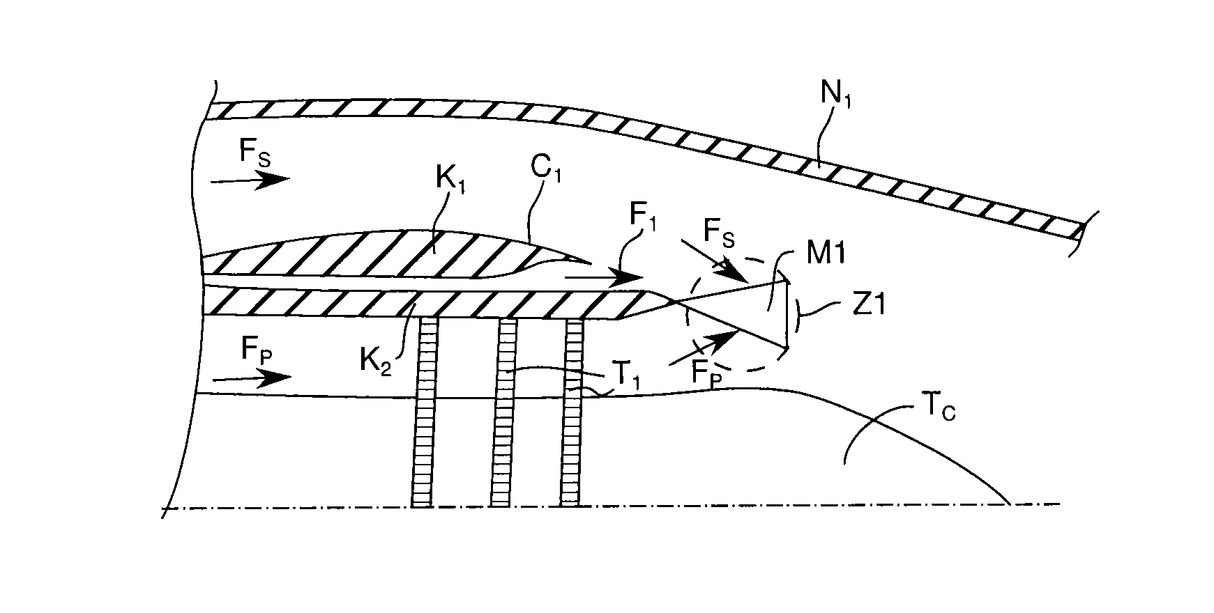 Method for mixing airflows in a turbofan and engine outlet for operation