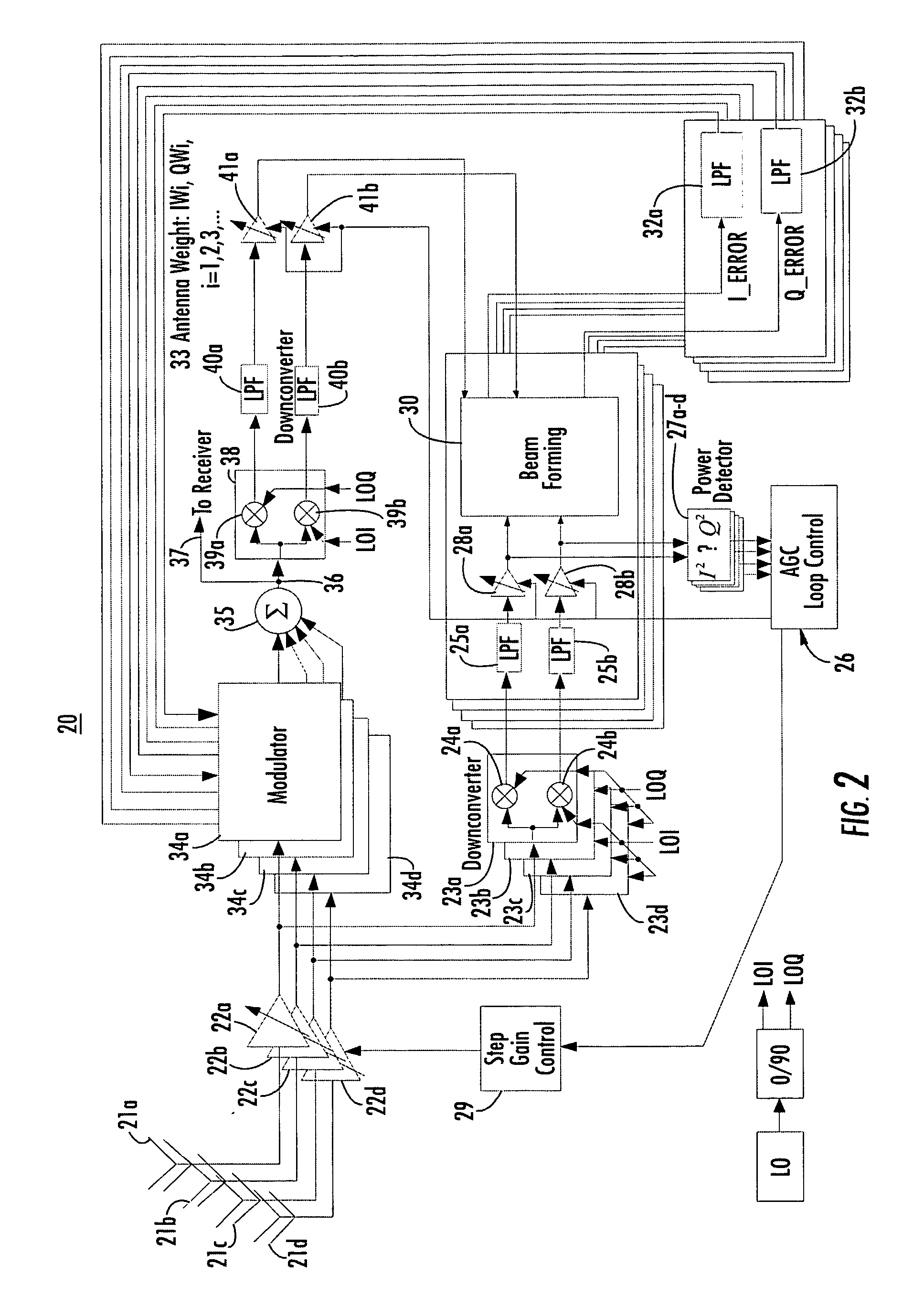 Wireless communication system using a plurality of antenna elements with adaptive weighting and combining techniques