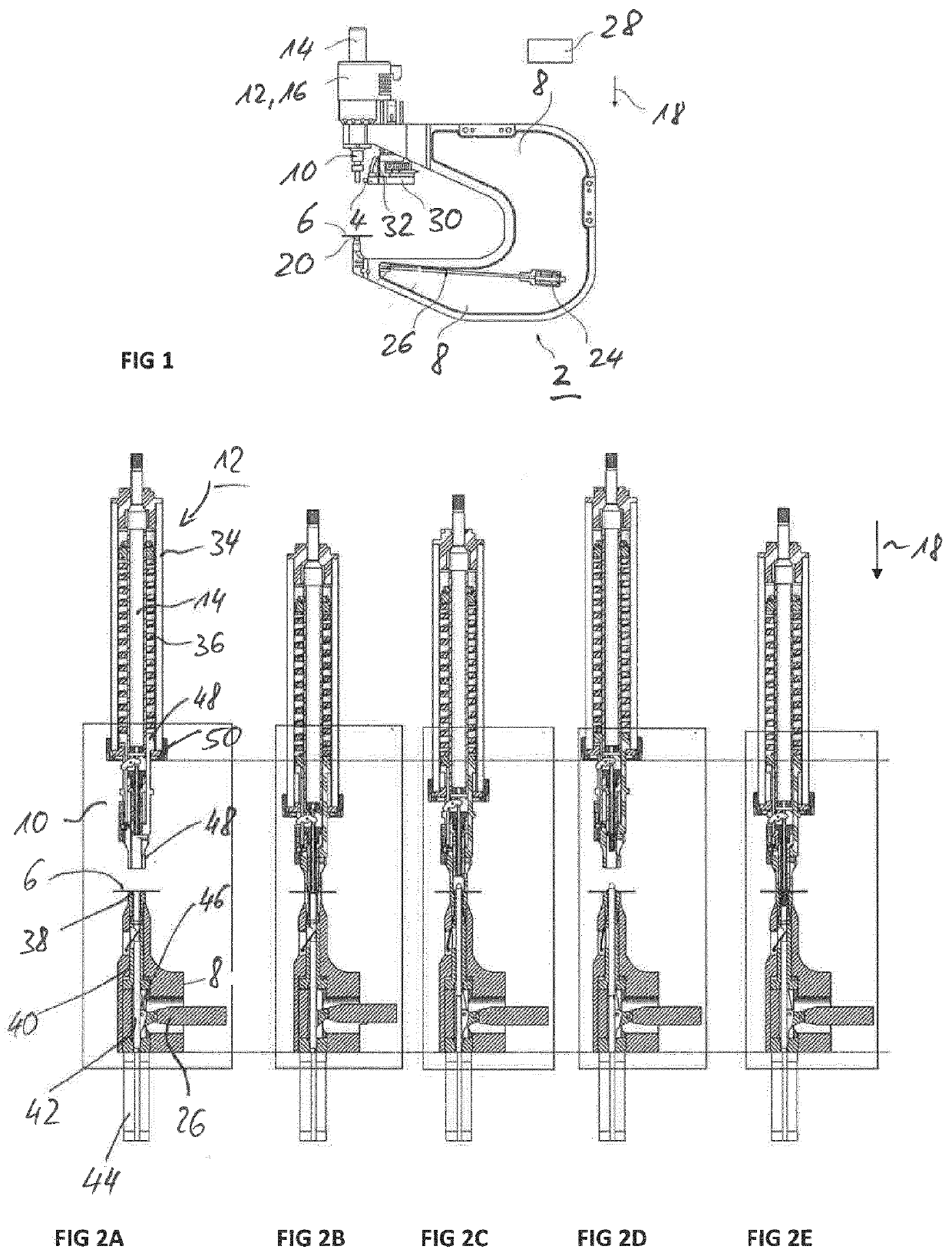 Device and method for setting a connection element on a workpiece