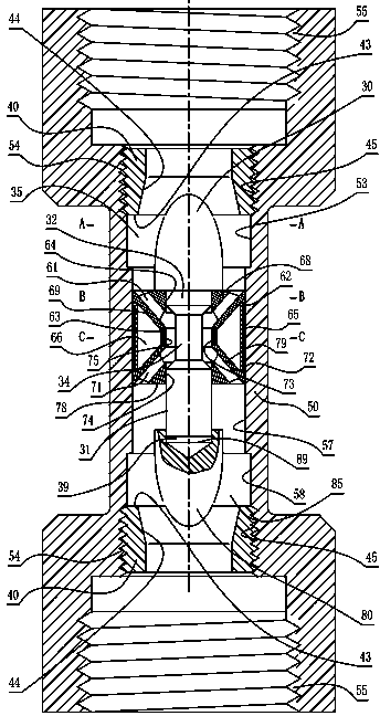 Perpendicular chromium alloy four-plate-flow-guiding one-way valve of internal threaded connector