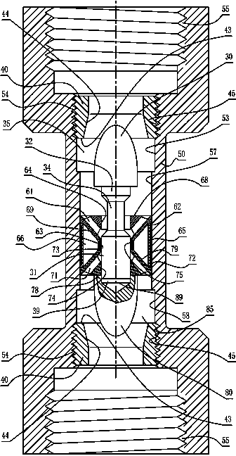 Perpendicular chromium alloy four-plate-flow-guiding one-way valve of internal threaded connector